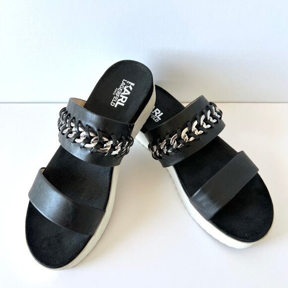 Karl Lagerfeld Paris Slip On Black Leather Sandals, Meslay, Size 8, EUC! - Picture 4 of 14